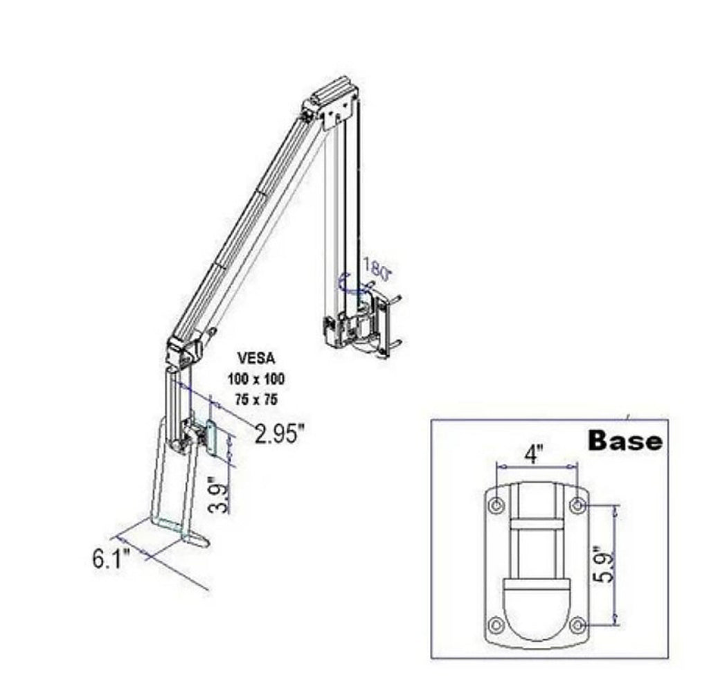 DW630W  Extra Long Reach Wall Monitor Arm  Over the Bed 63 inch long