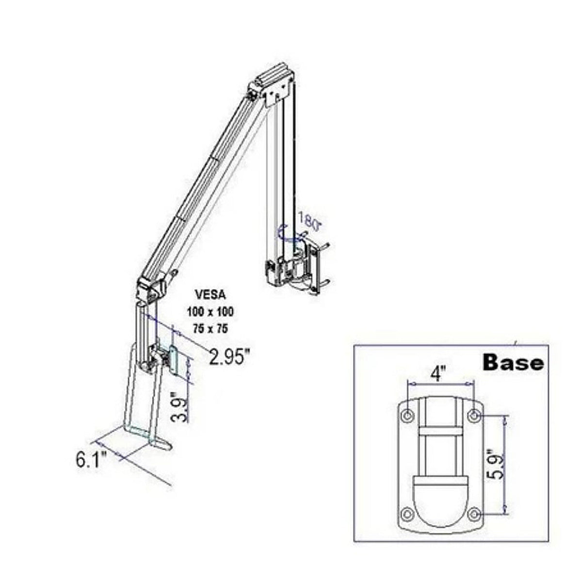 DW630W  Extra Long Reach Wall Monitor Arm  Over the Bed 63 inch long