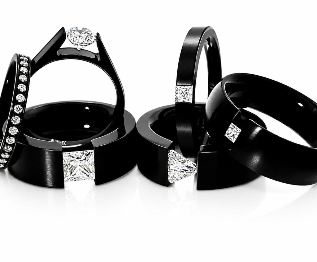 RG114B B.Tiff 1 ct Princess Cut Black Solitaire Ring [Wide Band]