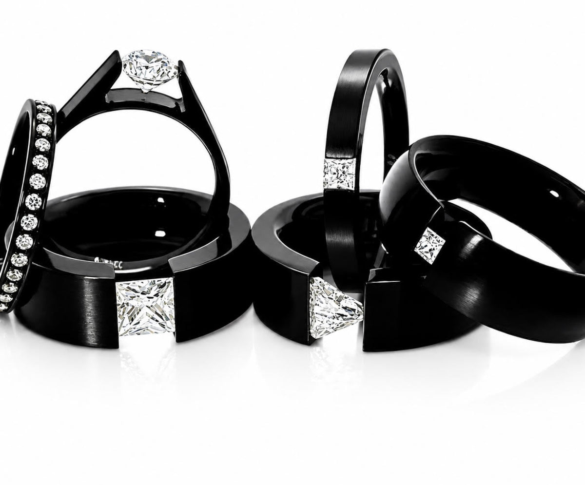 RG114B B.Tiff 1 ct Princess Cut Black Solitaire Ring [Wide Band]