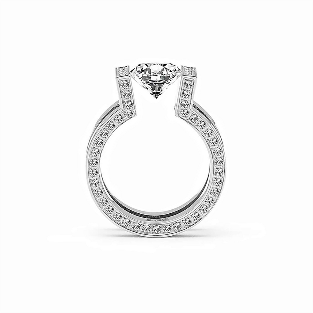 RG108W-111W B.Tiff 2ct Round Solitaire Interlocking Engagement Ring & Eternity Band Set
